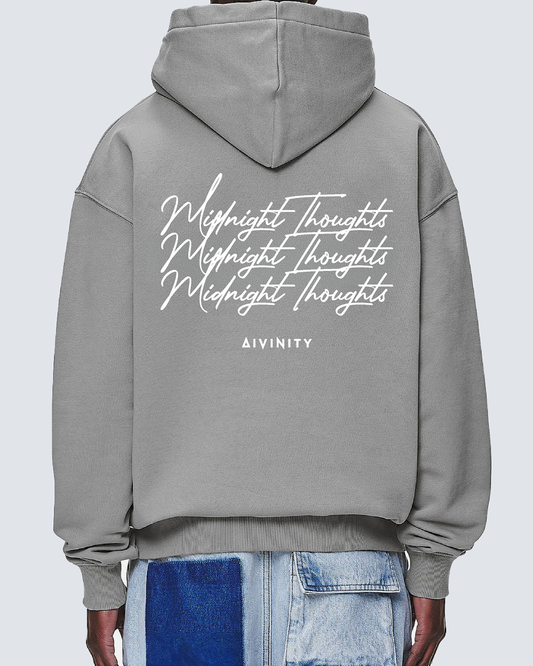 Midnight Thoughts Script Hoodie Grey Rock