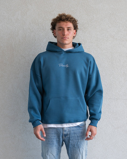 Midnight Thoughts Script Hoodie Petrol Blue
