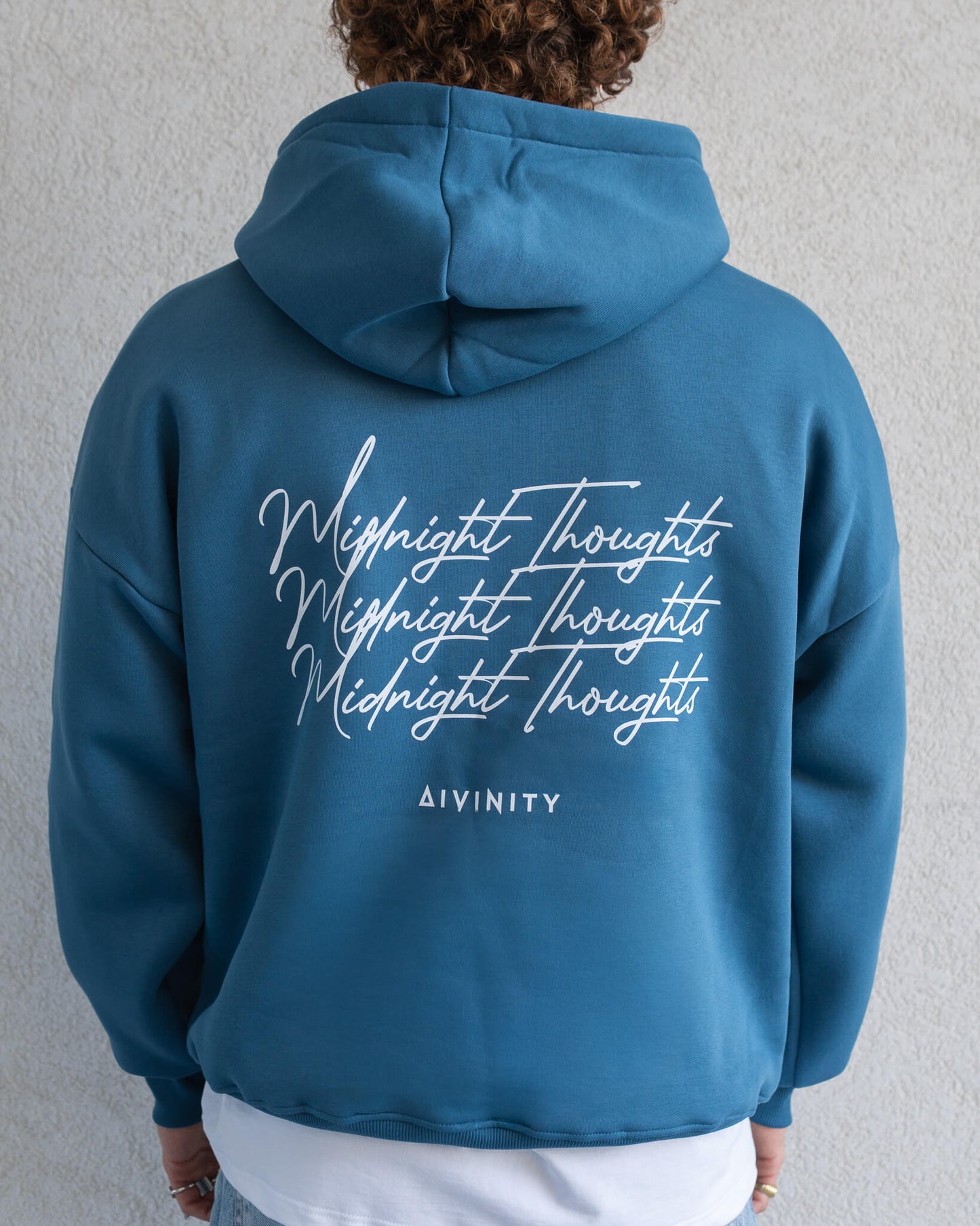 Midnight Thoughts Script Hoodie Petrol Blue