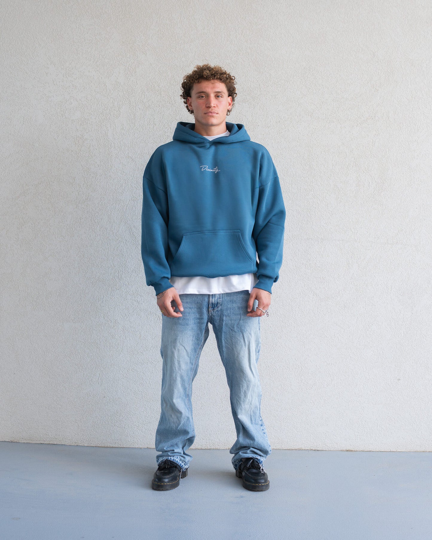 Midnight Thoughts Script Hoodie Petrol Blue